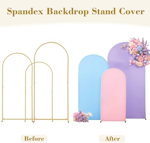 Pink Purple Blue Arch Backdrop Cover 3 Set-7.2FT, 6.6FT, 6FT Spandex Fitted Wedding Arch Stand Covers for Baby Shower Birthday Party Wedding Ceremony Photo Arch Stand Background Decorations - Image 6