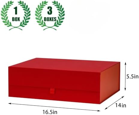 Extra Large Red Gift Box 3 Pack 16.5x14x5.5 Inches,Gift Boxs for Presents with Lid Magnetic Closure Collapsible,Bridesmaid Proposal Box,Birthday, Christmas,for Clothes and Large Gifts - Image 4