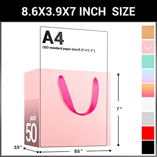 EUSOAR Small Pink Gifts Wrap Bags, 50 Pack 8.6x3.9x7 inches Shopping Bags with Handles Bulk, Party Favor Wrapping Bags for Wedding, Craft Grocery, Boutique, Retail, Business - Image 2