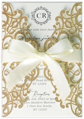 ponatia 25PCS Laser Cut Invitation Pocket with Envelopes by ponatia