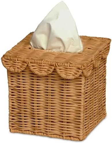 BEBE BASK Handwoven Scalloped Square Tissue Box Cover (4.5 × 4.5 × 5.3 in) by BEBEBASK%C2%AE