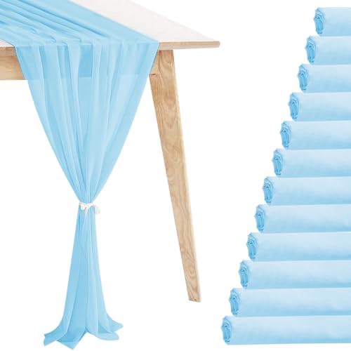 12 Pack Baby Blue Table Runner 10ft Romantic Chiffon Table Runner for Wedding Baby Shower and Birthday Party Cake Table Decorations(120 x 12 in) by Unknown