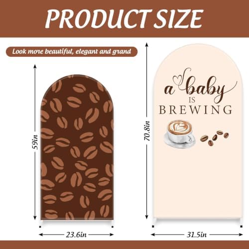 FYSUIMU 2 Pcs A Baby is Brewing Arch Backdrop Covers Coffee Bean Latte Stretchy Spandex Arch Stand Fabric Cover for Baby Shower Gender Reveal Birthday Party Decoration (5ft/6ft) - Image 2