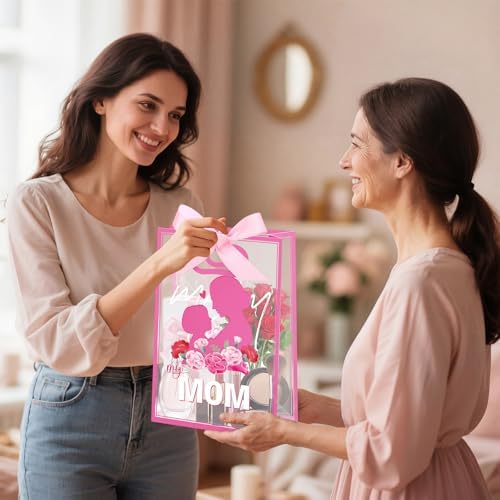 Capoda 24 Pack Mother's Day Bags with Handles, Large Floral Reusable PP Plastic Goodie Bags, Pink Rose Party Favor Bag for Mom Brunch, Classroom, Church, Candy Treats & Small Gifts - Image 5