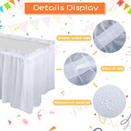 Tegeme 16 Pieces White Plastic Table Skirts for Rectangle Tables, 14 ft x 29 in Disposable Ruffle Table Skirting with Adhesive Strip, Bulk Party Supplies for Wedding, Birthday, Baby Shower & Banquet - Image 3