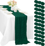 12 Pcs 10FT Emerald Green Cheesecloth Table Runner Gauze Fabric 35 x 120 Inches Long Boho Cheese Cloth Table Runner Rustic Semi Sheer Runner for Wedding Birthday Bridal Shower Party (Emerald Green) by Sunnyline