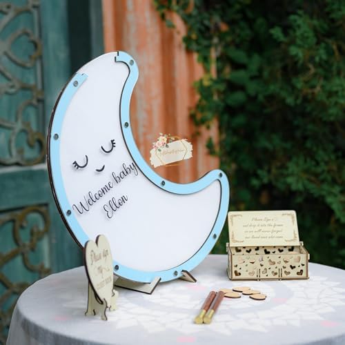 Baby Shower Guest Book Alternative Wooden Drop Box Frame Keepsake (Moon) - Image 4