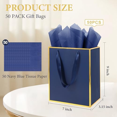 Addblu 50 Pack Bulk Luxury Gift Bags with Handles & 50 Tissue Papers - Image 2