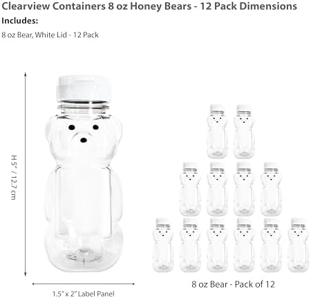8 Ounce Plastic Squeezable Honey Bears with Sealable Flip Top Lids - BPA Free, Hand Wash Only (White, 12 Pack) - Image 2