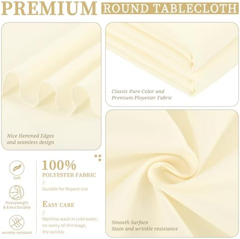 Showgeous 90 Inch Beige Round Tablecloths, Polyester Table Covers - Image 4