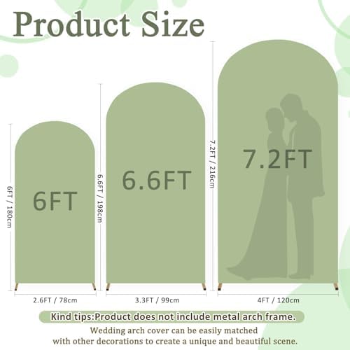 FOTSHARER Spandex Arch Cover 6FT 6.6FT 7.2FT Sage Green Wedding Arch Backdrop Cover for Round Top Arches Chiara Arch Cover Backdrop Fabric Wedding Arch Stand Cover Spandex Fit Arch Cover Cloth Decor - Image 3