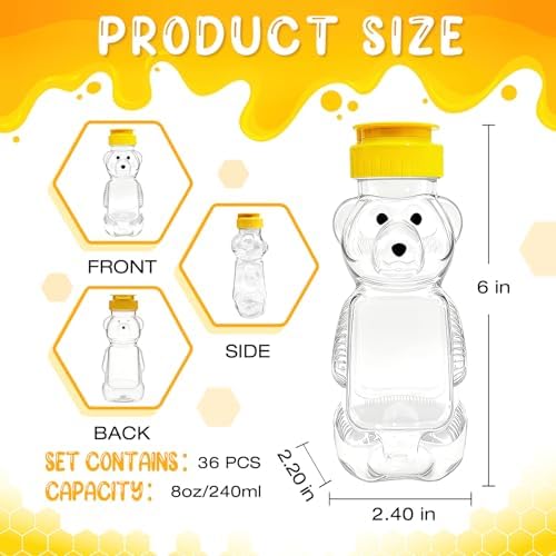 36 Pcs Honey Bear Bottle, 8oz Plastic Honey Squeeze Bottle Honeybear - Image 2