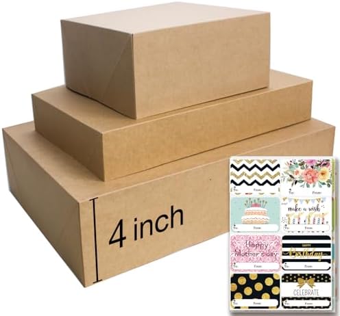 12 Rustic Kraft Gift Wrap Boxes with Lids for wrapping Large Clothes (Assorted sizes for wrapping Robes,Blankets, Coat, and Shirts) and 80 Different Occasion Tag Stickers for Graduations,Mother’s, Father’s Day,Birthdays, Baby Showers, Weddings Presents... by PartyFunny