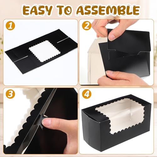 Ireer 60 Pcs 8x4x4 Inch Bakery Boxes with Window for Bread, Black - Image 3