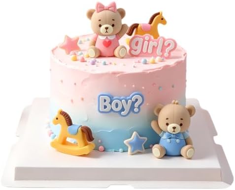 12-Piece Gender Reveal Cake Topper Set with Bear Star Rocking Horse Picks - Image 5