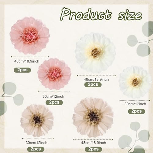 Lincia 80 Pcs Giant Tissue Paper Flowers with Artificial Eucalyptus Leaves, Large Paper Flower Decoration for Wall Tea Party Supplies Baby Shower Birthday Nursery Room Wedding(Elegant Color,19''/12'') - Image 2