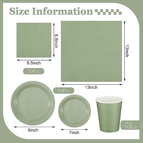 Dandat 200 Pcs Paper Plates Napkins Cups Party Set Green,Sage Green - Image 3