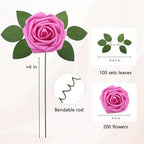 Artificial Flowers Realistic Roses, Real Looking Fake Roses with Stem for DIY Wedding Bouquets Centerpieces Bridal Shower Party Home Romantic Decorations (Hot Pink, Regular 3" - 200pcs) - Image 2