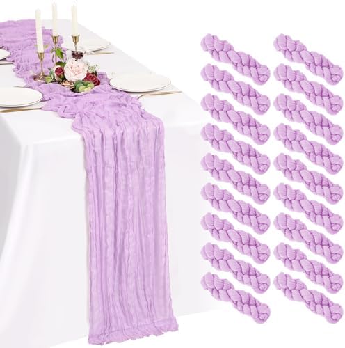 18 Pack Cheesecloth Table Runner 10FT Lilac Purple Table Runner Lavender Boho Gauze Cheese Cloth Table Runners Long Rustic Sheer Table Decorations for Wedding Party Baby Bridal Shower Birthday Holiday by Showgeous