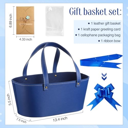 Wonderjune Empty Baskets for Gift Leather Thanksgiving Gift Bags, Blue - Image 2