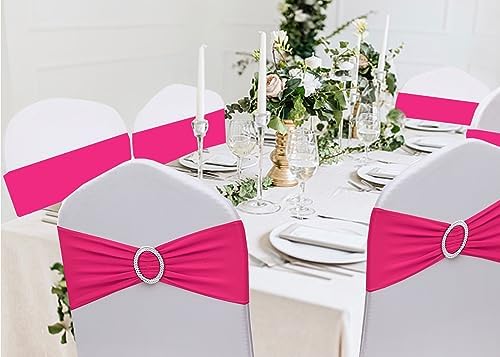 50 Pack Hot Pink Chair Sashes, Spandex Chair Bands Bows for Wedding Party Birthday Baby Shower Decor, Sashes for Chairs Banquet Events Decoration - Image 2