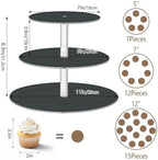 J JOYSAY Gray Pattern Acrylic Cupcake Stand 3 Tier Dessert Table Display Set Clear Cake Stands for Party Wedding Baby Shower Decorations Easy Assembly Donut Tower - Image 3