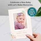 Let's Make Memories Personalized Baby Announcement Cards - Birth, Adoption - Boy, Girl - Premium Quality Custom Photo Cards for Mailing - 5x7 - Includes White Envelopes - Watercolor Blooms - 100 ct - Image 2