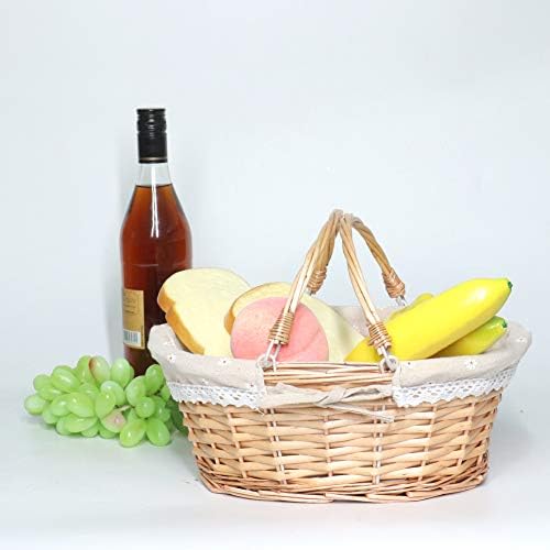 MEIEM Wicker Gift Baskets Empty Oval Willow Woven Picnic Cheap Easter Candy Storage Wine Basket with Handle Egg Gathering Wedding Basket (Natural) - Image 3