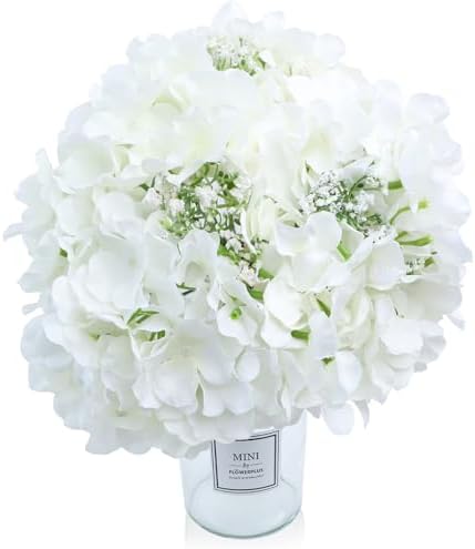 AVIVIHO 65pcs White Flowers Hydrangea Artificial Flowers Bulk Ivory White Fake Flowers Faux Hydrangea Silk Flowers with Stems Perfect for Weddings Centerpieces Wreath Home Garden Party Decoration - Image 2