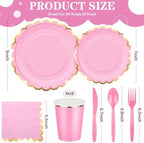 Yaomiao 168 Pcs Princess Plates and Napkins Pink Party Supplies Serves 24 - Image 2