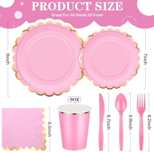 Yaomiao 168 Pcs Princess Plates and Napkins Pink Party Supplies Serves 24 - Image 2