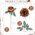 50Pcs Artificial Peonies Flowers Bulk, 3.5’’ - Fall Brown - Image 2