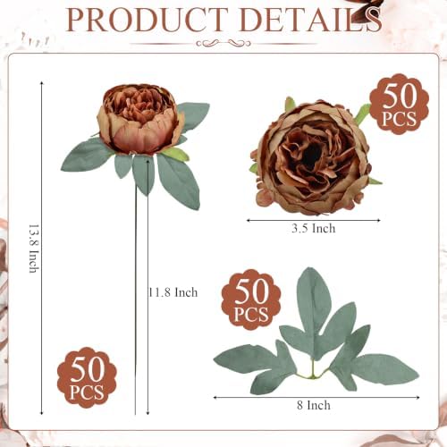 50Pcs Artificial Peonies Flowers Bulk, 3.5’’ - Fall Brown - Image 2