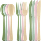 Kochorie 300 Pieces Sage Green and Pink Plastic Silverware, Disposable Plastic Utensils, Heavy Duty Cutlery Set Heavyweight Flatware Includes Spoons Forks Knives for Birthday Wedding Party Supplies by Kochorie
