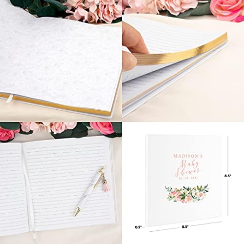 Andaz Press Personalized Baby Shower Guestbook with Gold Accents, Blush Pink and White Florals Custom, White Guest Sign in Registry 120 Pages 8.5 X 8.5 Memories Book for DIY, Scrapbook, Photo Album - Image 5