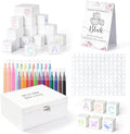 224 Pcs Baby Shower Blocks to Decorate Kit With 98 White Wooden Blocks, White Wooden Box, 24 Markers, 100 Pattern Templates, Sign, Complete Baby Shower Activity Kit for Gender Reveal Party Decorations by Gleom
