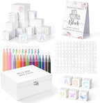 224 Pcs Baby Shower Blocks to Decorate Kit With 98 White Wooden Blocks, White Wooden Box, 24 Markers, 100 Pattern Templates, Sign, Complete Baby Shower Activity Kit for Gender Reveal Party Decorations by Gleom