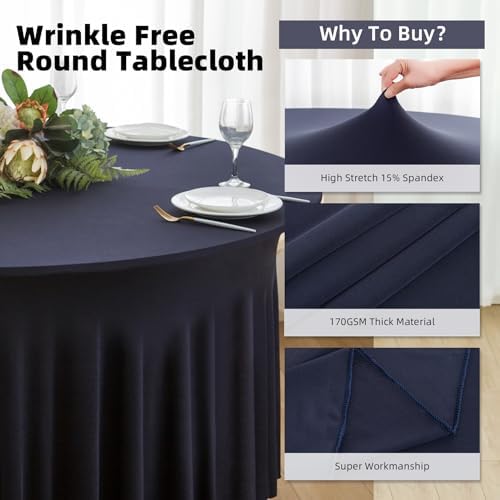 6 Pack Navy Blue Round Spandex Tablecloth 60 Inch, Wrinkle Free Stretch 120 Inch Fitted 5ft Navy Table Cloths Round Table Covers with Ruffle Skirt for Graduation Party Wedding Banquet - Image 4