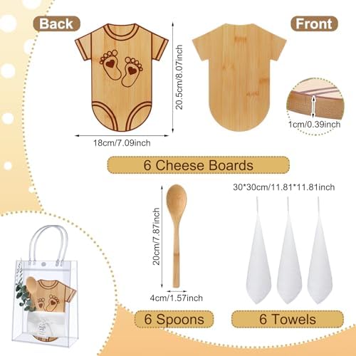 Teenyyou 43 Pcs Baby Shower Game Prizes for Winner Bamboo Cheese Board Spoon Plaid Towel Artificial Eucalyptus Stems Thank You Tag Card Gift Bag for Guest Baby Bridal Shower Wedding Favors(Babysuit) - Image 2