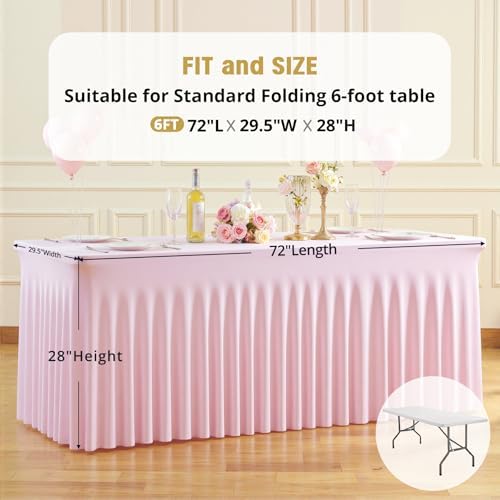 Suppromo 2 Pack Pink Spandex Tablecths 6ft for Rectangle Tables Pink Rectangle Tablecloths Stretch Fitted Table Cover with Skirt for Baby Shower Girl Birthday Party Wedding Banquet Buffet - Image 5