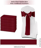 fani Burgundy Satin Chair Straps Bows,120 PCS 7x108 Inch,Chair Sash - Image 2