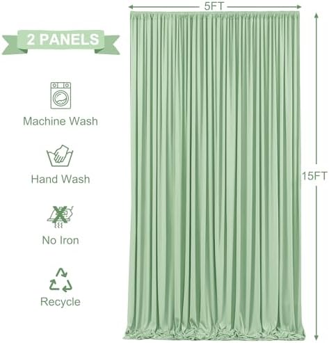 10ft x 15ft Sage Green Wrinkle Free Backdrop Curtains for Wedding Party Backdrops Curtain Drapes Fabric Decorations Photo Back Drop Cloth for Baby Shower Photography Stage Reception - Image 6