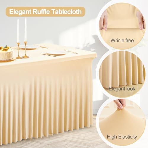 PARTISKY Champagne Spandex Tablecloth for 8ft Rectangle Tables, Stretchable Table Cover Skirt for Folding Tables Weddings Parties Banquets Events Trade Shows and Dessert Table - Image 3