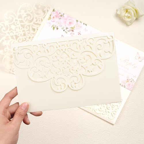 50Pcs Ivory Wedding Invitation Kit with Envelopes and RSVP Cards - Image 2