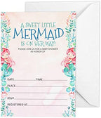 Pack of 30, Girl Baby Shower Party Collection, Baby Shower Invitation Cards, Fill in the Blank Invites WIth Envelopes, Mermaid Theme Party Supplies by Inkdotpot