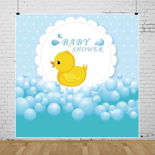 Leyiyi Baby Shower Backdrop 8x8ft Yellow Cute Bath Duck Rubber Duck Background Bubble Bath Water Drops Room Interior Decor Birth Celebration Wallpaper Duckling Swimming Photo Portrait Vinyl Props - Image 3
