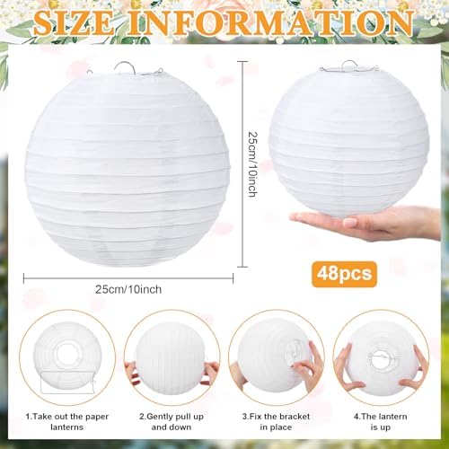 Treela 48pack White Chinese Paper Lanterns for Wedding Party Decor, 10" - Image 3