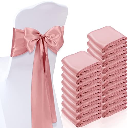 XunYee 80 Pack Satin Chair Sashes for Wedding Chair Decoration Chair Cover Bow Ties Sash for Engagements Graduations Events Banquet Parties Supplies (Rose Gold) by XunYee