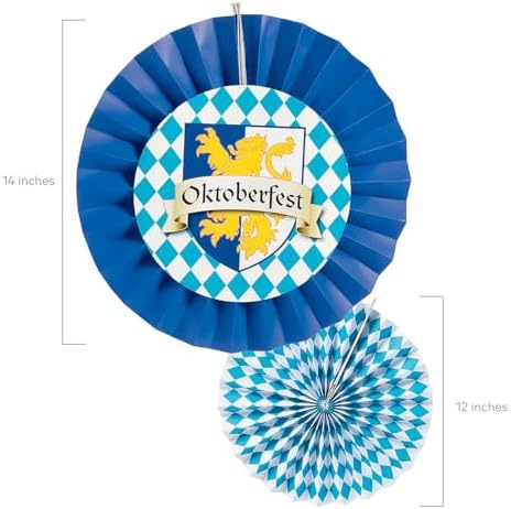 Fun Express Oktoberfest Hanging Fans – 12" to 14" Paper Fans Hanging Party Decorations, Birthday Parties, Bridal Showers, Baby Showers, Wedding – 12 Pieces - Image 3