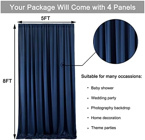 20 ft x 8 ft Navy Blue Backdrop Curtain Panels, 4 Panels 5 ft x 8 ft Wrinkle Free Polyester Photography Backdrop Drapes, Wedding Party Home Decoration Supplies - Image 5